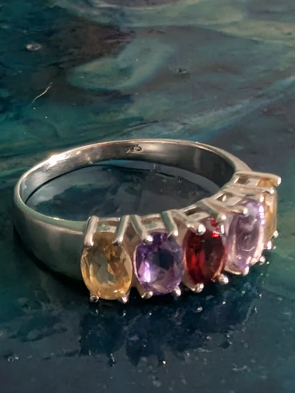 🆕 Multicolor Gemstone Band Ring Genuine Garnet Amethyst Citrine Sterling Silver